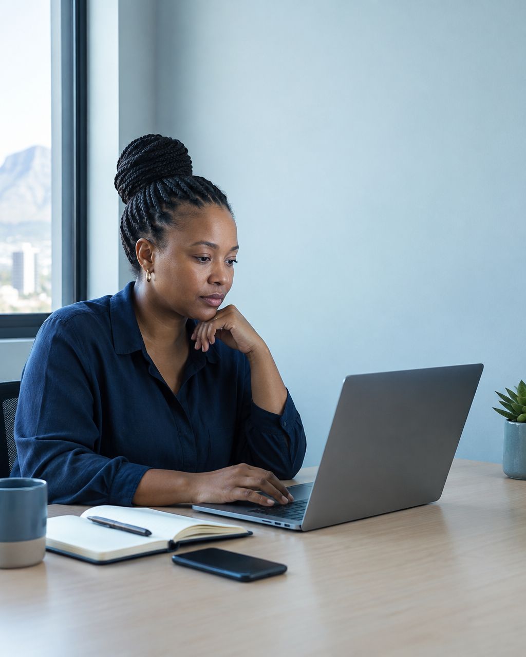Business owner reviewing an email campaign at a laptop