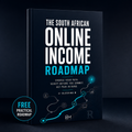 Cover of The South African Online Income Roadmap, a dark navy guide with white and cyan title lettering and a route illustration.