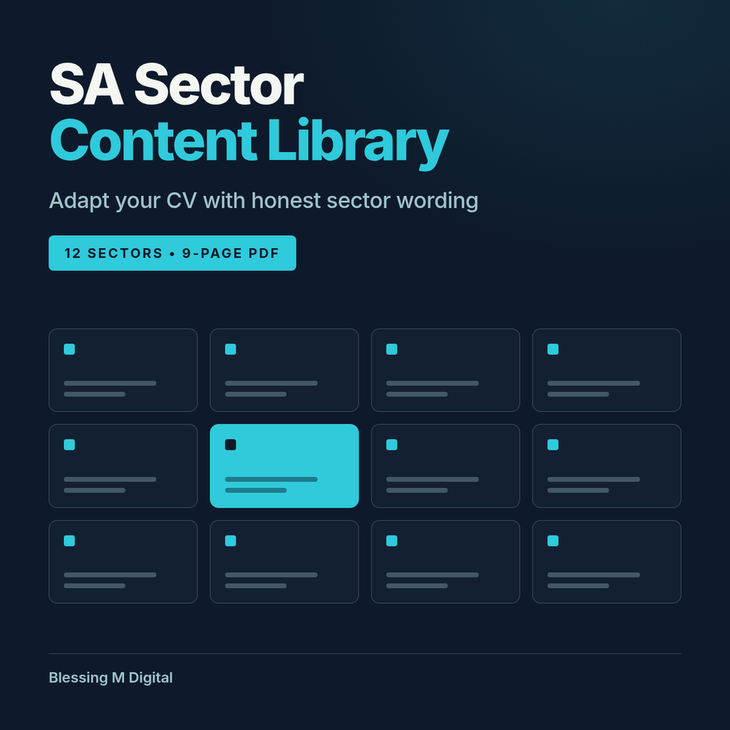 Cover of the Sector Content Library PDF, 1 of the 3 guides in this set. It has CV words for 12 kinds of work.