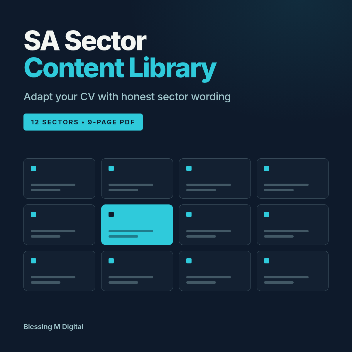 Cover of the Sector Content Library PDF, 1 of the 3 guides in this set. It has CV words for 12 kinds of work.